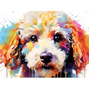 Kayeiuu Colorful Poodle لطيف الكلب 5D دسم الماس للبالغين الحفر الكاملة جولة فنية الماس من قبل مجموعات الأرقام للمبتدئين غرزة الصليب لديكور الجدار 12x16inch