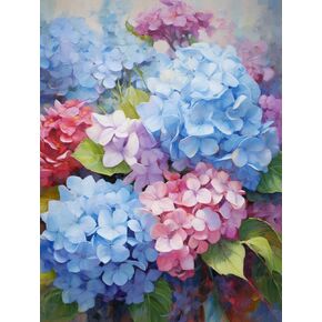 5D Diamond Art Painting by Number Kits for Adults Blue and White Hydrangea Round Diamond Art Full Drill Beads Embroidery DIY Cross Stitch for Wall Decoration(40x50cm)