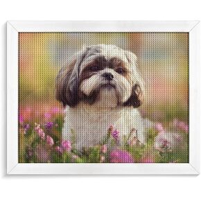 WOLCIKI DIY 5D Diamond Painting Kits for Adults, Shih Tzu Dog Diamond Painting Cute Puppy Dog Art Full Drills Crystal Rhinestone Embroider 12x16inchs