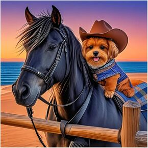 مجموعات الطلاء Pffngpen Horse Diamond للبالغين ، 5D Diy Animal Diamond Art Kits للمبتدئين ، فنية الماس الدائرية الكاملة لديكور الجدار المنزلي ، الكلب ، 12 × 12 بوصة