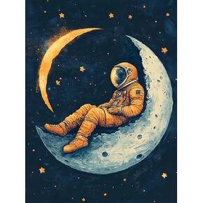 Kaliosy 5d الماس مجموعات فنون للبالغين رائد فضاء من قبل مجموعات الأرقام ، لوحة الماس Art Starry Moon Diy Full Drill Crast Cross Cross Decoration (12x16 inch) 30x40 cm