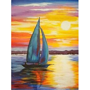 Qazwsx Scenery Series Kits Diamond Paints ، DIY Sea Sunset Sailbat Diamond Art للبالغين والأطفال ، وأطقم فنون DIY ، إكسسوارات الحفر الكاملة ، كريستال صور ديكور جدار المنزل 12x16 بوصة