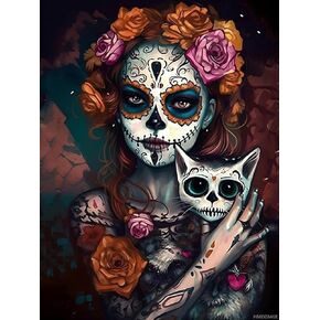 HMDIIMGE Diamond Painting Kits للبالغين ، Sugar Skull Girl Rose Rose Diamond Art Kits Pully Comple