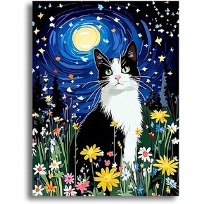 LOMSIOY DIY 5D Diamond Art Kits for Adults, Cat Diamond Painting Kits for Beginner, Starry Sky Diamond Art with Round Full Drill Rhinestone Crafts Gem Arts for Home Wall Decor 12x16 inch