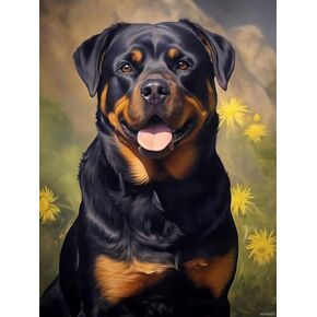 jxavaxde 5d Rottweiler Dog Diamond Painting kits خجول Rottweiler مع وجه لطيف للبالغين ، مركبة فن الماس الكاملة للهدية ديكور الجدار المنزلي 12x16 بوصة