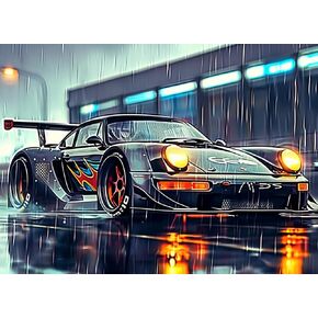 F-CANLAN Round Full Drill Diamond Painting Kit 5D Sports Car Diamond Art Painting by Numbers Racing Diamond Painting with Gem for Beginner Dream Car Diamond Painting for Car Lovers (16X12 inches)