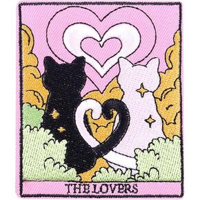 The Lovers Tarot Patch, Cute Pink Lover Couple Cats Iron On Embroidery Patch for Hats Clothes Backpacks