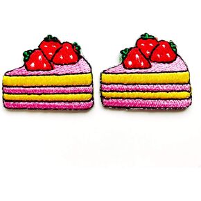 TH Set of 2 Tiny. Mini Cute Sweet Strawberry Slice Cake Sew Iron on Embroidered Applique Badge Sign Patch Clothing