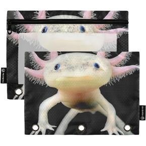 Binder Pouch Axolotl File Folder Pession Sturdy Pencil Pouch for 3 Ring Binder Clear Window Desk Supplies Case Memento حامل مع Zipper 2 Pack 7.1 "× 9.8"