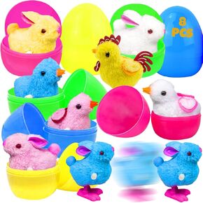 8 Pack Prefilled Easter Eggs Filled with Wind-Up Jumping Bunnies and Chicks Toys for Easter Basket Stuffers, Filled Easter Egg for Easter Hunt Party Favors Supplies