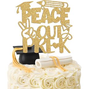 Peace out Pre-k Cake Topper, Preschool Graduation Cake Decor, You Did It, Kindergarten Graduation Party Decorations Supplies Gold Glitter