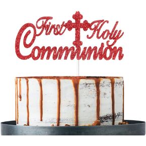 Red Glitter First Holy Communion Cake Topper, Baptism/Christening/Confirmation/Baby Shower/Birthday/Communion Party Decoration