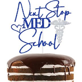 Blue & Sliver Glitter Next Stop Med School Cake Topper ، تهانينا 2025/Peace Out High School ، 2025 مستلزمات حفلات التخرج من المدرسة الثانوية