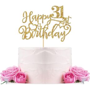 WeBenison Happy 31st Birthday Cake Topper Adult 31st Birthday Cake Supplies Boy or Girl 31 Years Old Birthday Party Decorations Gold Glitter