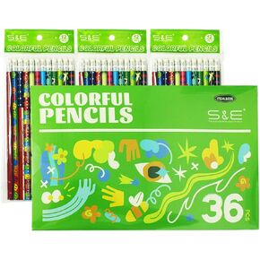 S&E Teacher's Edition 36pcs متنوع أقلام الرصاص الملونة ، قلم رصاص خشبي مع ممحاة ، تشكيلة قلم رصاص ، أقلام الأطفال الجدة ， توزيع جوائز وحوافز ، 2 HB ، 12 لونًا متنوعًا.