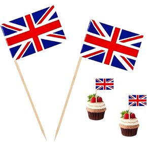 100 Pcs United Kingdom Flag British Toothpick Flags, Cocktail Picks Mini Stick Cupcake Toppers Country Picks Party Decoration Celebration Cocktail Food Bar Cake Flags ﻿