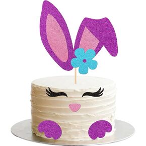 ZHUOWEISM Easter Bunny Ears Cake Topper Decorations with Glitter Eyelashes Nose Paw for Easter, Baby Shower, Birthday Parties - Pastel Pink, White