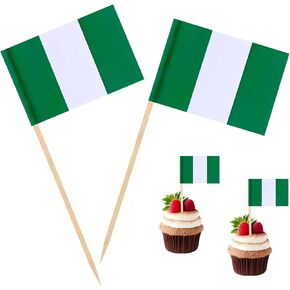 100 Pac Nigeria Flag Nigerian Toothpick Flags, Cocktail Picks Mini Stick Cupcake Toppers Country Picks Party Decoration Celebration Cocktail Food Bar Cake Flags ﻿