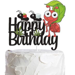 Ant Happy Birthday Cake Topper Black Glitit