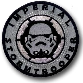 Gray Imperial Stormtrooper Patch Embroidered Iron على شعار Boba Fett Mandalorian Crest Aemor Bounty Hunter Jedi Order Assault Walker ATAT AT-AT R2D2 R2-D2 REBERICAL GALACTIC Republic