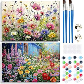 Genius Maker 2 Pack Paint بواسطة مجموعات الأرقام للبالغين ، ومجموعات الطلاء الزهور ، والرسم السهل بالأرقام ، قماشية مؤطرة ، 8 × 12 بوصة