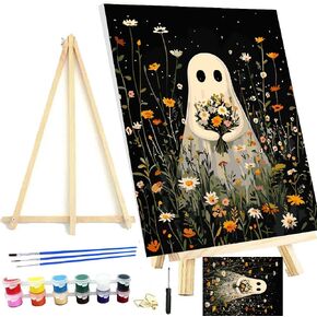 Meothan Framed Paint by Numbers Kits for Adults, Halloween Paint by Number for Adults Beginners, Paint by Numbers Kits on Canvas with Framed and Easel for Home Wall Decor 11.8x15.7inch (Ghost)