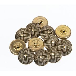 Mibo Buttons & Accessories 12pcs Metal Shank Buttons - 30L(19mm) - Circular Texture Pattern - Antique Gold