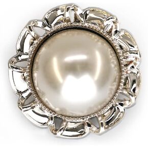 20 pcs faux pearl core hollow out petals silverlate electroplate metal shank buttons - 20mm - 13/16 "