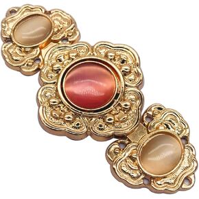 Monkey Rise 5 Pairs Vintage Pattern Sew On Hooks and Eyes Buttons Cape Cloak Clasp Fasteners, Gold, Opal button, 2.5 x 1.2 inch