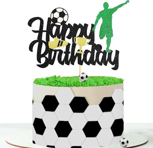 Sotpot Soccer Happy Birthday Cake Topper 1 Pack Glitter Happy Birthday Sign Soccer Player Cake Pick Decorations for Soccer Themed Birthday Party Cake Decoration Supplies, Black in Saudi Arabia