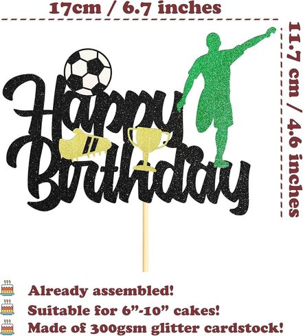 Sotpot Soccer Happy Birthday Cake Topper 1 Pack Glitter Happy Birthday Sign Soccer Player Cake Pick Decorations for Soccer Themed Birthday Party Cake Decoration Supplies, Black in Saudi Arabia