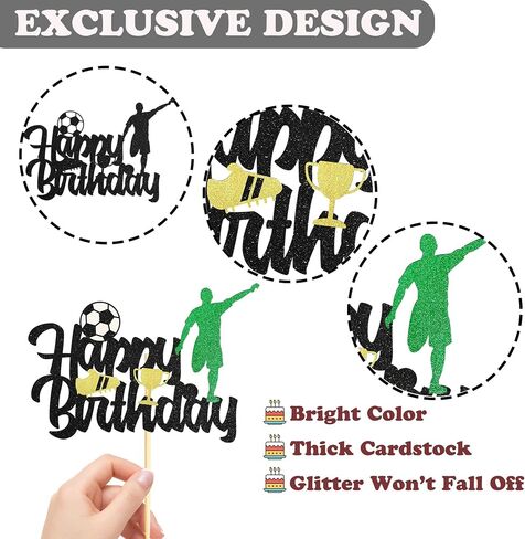 Sotpot Soccer Happy Birthday Cake Topper 1 Pack Glitter Happy Birthday Sign Soccer Player Cake Pick Decorations for Soccer Themed Birthday Party Cake Decoration Supplies, Black in Saudi Arabia