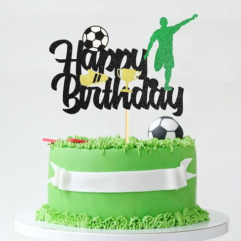 Sotpot Soccer Happy Birthday Cake Topper 1 Pack Glitter Happy Birthday Sign Soccer Player Cake Pick Decorations for Soccer Themed Birthday Party Cake Decoration Supplies, Black in Saudi Arabia