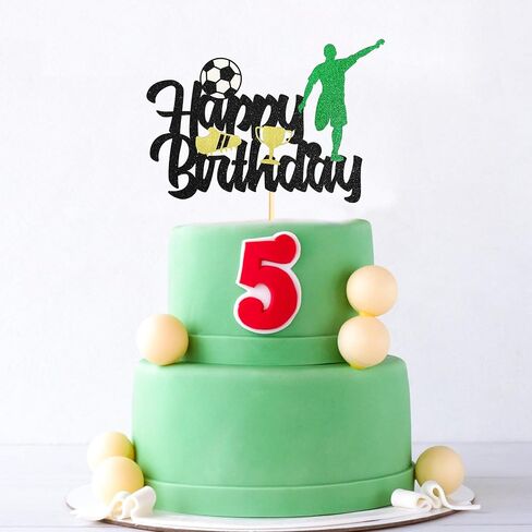 Sotpot Soccer Happy Birthday Cake Topper 1 Pack Glitter Happy Birthday Sign Soccer Player Cake Pick Decorations for Soccer Themed Birthday Party Cake Decoration Supplies, Black in Saudi Arabia