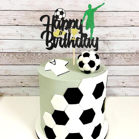 Sotpot Soccer Happy Birthday Cake Topper 1 Pack Glitter Happy Birthday Sign Soccer Player Cake Pick Decorations for Soccer Themed Birthday Party Cake Decoration Supplies, Black in Saudi Arabia