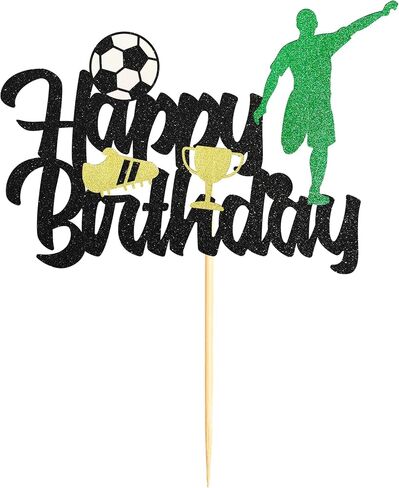 Sotpot Soccer Happy Birthday Cake Topper 1 Pack Glitter Happy Birthday Sign Soccer Player Cake Pick Decorations for Soccer Themed Birthday Party Cake Decoration Supplies, Black in Saudi Arabia