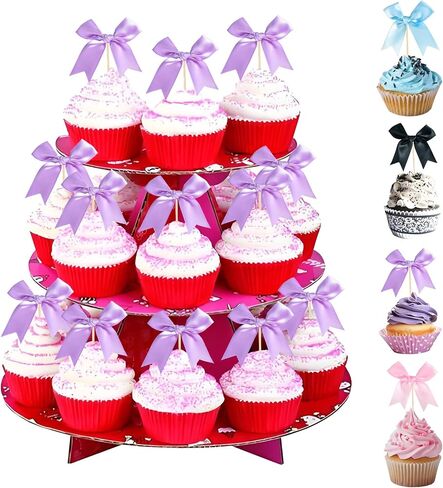 20Pcs Bow Cupcake Toppers，Ribbon Bow Cake Topper for Bow Themed Birthday Cake Decorations,Bowknot Cupcake Picks for Baby Shower,Bridal Shower Birthday Wedding Party Cupcake Decorations (Black) in Saudi Arabia