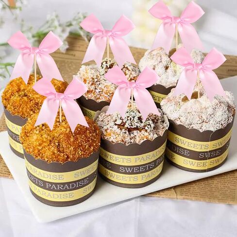 20Pcs Bow Cupcake Toppers，Ribbon Bow Cake Topper for Bow Themed Birthday Cake Decorations,Bowknot Cupcake Picks for Baby Shower,Bridal Shower Birthday Wedding Party Cupcake Decorations (Black) in Saudi Arabia