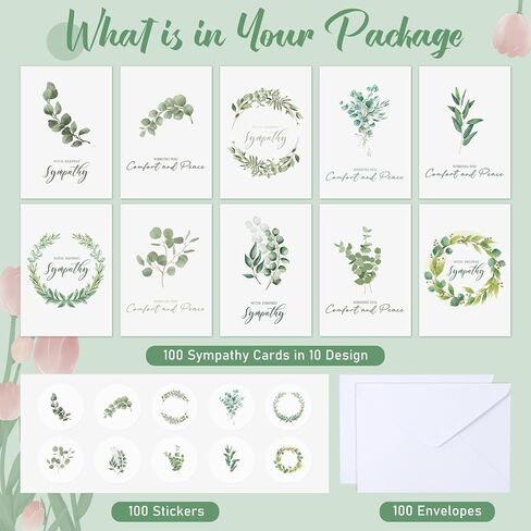 100 Sets Bulk Sympathy Cards with Envelopes and Stickers Condolences Bereavement Greeting Cards to Express Your Condolences(Leaves) in Saudi Arabia