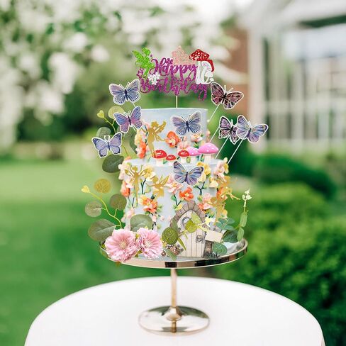Ephlyn 47Pcs Fairy Cake Toppers Fairy Birthday Cake Decoration Pink Mushroom Door Butterfly Flowers Cake Decoration Fairy Garden Topper for Fairy Baby Shower Party Supplies Pink in Saudi Arabia