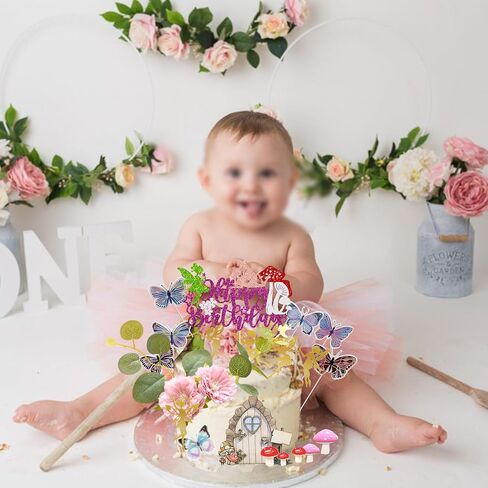 Ephlyn 47Pcs Fairy Cake Toppers Fairy Birthday Cake Decoration Pink Mushroom Door Butterfly Flowers Cake Decoration Fairy Garden Topper for Fairy Baby Shower Party Supplies Pink in Saudi Arabia