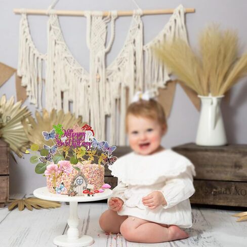 Ephlyn 47Pcs Fairy Cake Toppers Fairy Birthday Cake Decoration Pink Mushroom Door Butterfly Flowers Cake Decoration Fairy Garden Topper for Fairy Baby Shower Party Supplies Pink in Saudi Arabia