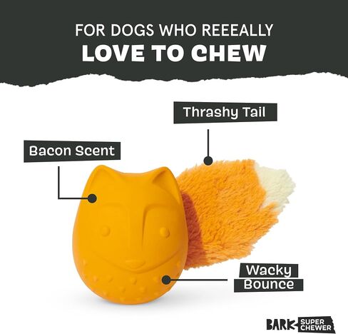 Barkbox Franz The Fox Dog Toy | Natural Rubber, Bacon Scented, Thrashy Tail & Wacky Bounce | Dog Toy for Aggressive Chewers in Saudi Arabia