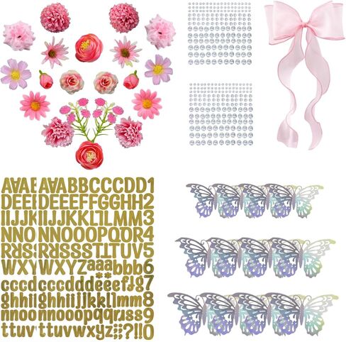 Graduation Cap Decorations 2025 Grad Cap Decoration Kit Graduation Gifts for Her DIY Grad Cap Topper Set Assorted Flowers 3D Butterfly Stickers Bow Pearls Alphabet Number Stickers in Saudi Arabia