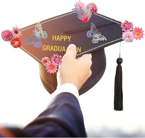 Graduation Cap Decorations 2025 Grad Cap Decoration Kit Graduation Gifts for Her DIY Grad Cap Topper Set Assorted Flowers 3D Butterfly Stickers Bow Pearls Alphabet Number Stickers in Saudi Arabia