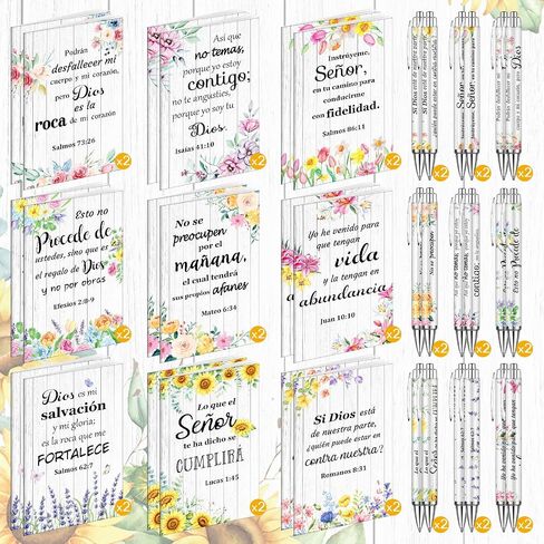 36 Pcs Spanish Christian Gifts Regalos Cristianos En Español Notebook and Pen Spanish Bible Quote Notepads Scripture Faith Religious Gift for Women Para Mujeres Church Favor(Floral Style) in Saudi Arabia