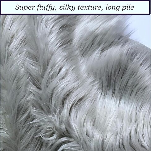 Bianna Silver Gray Grey Faux Fur Fabric, by The Yard, American Seller, Luxury Shag Shaggy Material for Crafting, Sewing, Costumes, Fursuits, Home Decor (20x60 inches) in Kuwait