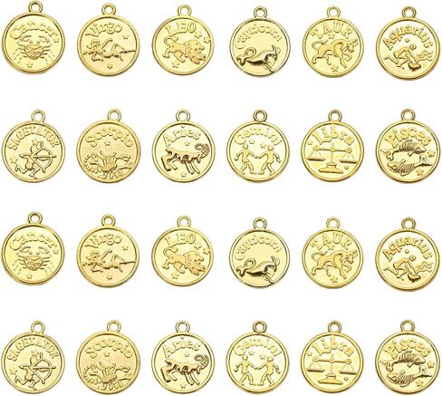 Tupalizy 24pcs Zodiac Sign Scarms Bulk for Betclaces Bracelets key -incain arock المجوهرات جعل المخططين خمرًا الجولة 12 معلقًا كوكبة للهدية عيد ميلاد DIY عيد ميلاد عيد الميلاد in Kuwait