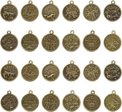 Tupalizy 24pcs Zodiac Sign Scarms Bulk for Betclaces Bracelets key -incain arock المجوهرات جعل المخططين خمرًا الجولة 12 معلقًا كوكبة للهدية عيد ميلاد DIY عيد ميلاد عيد الميلاد in Kuwait