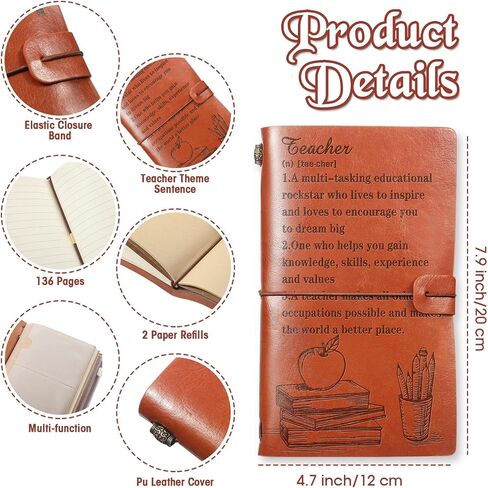 Leinuosen Teacher Leather Journal Journal Gifts Teacher Teachipts 136 Pages Travel Journal Notebook Retro Diary Writing Notepad Gift for Christmas Teacher's Day Greguation (Astract ، Brown) in Kuwait